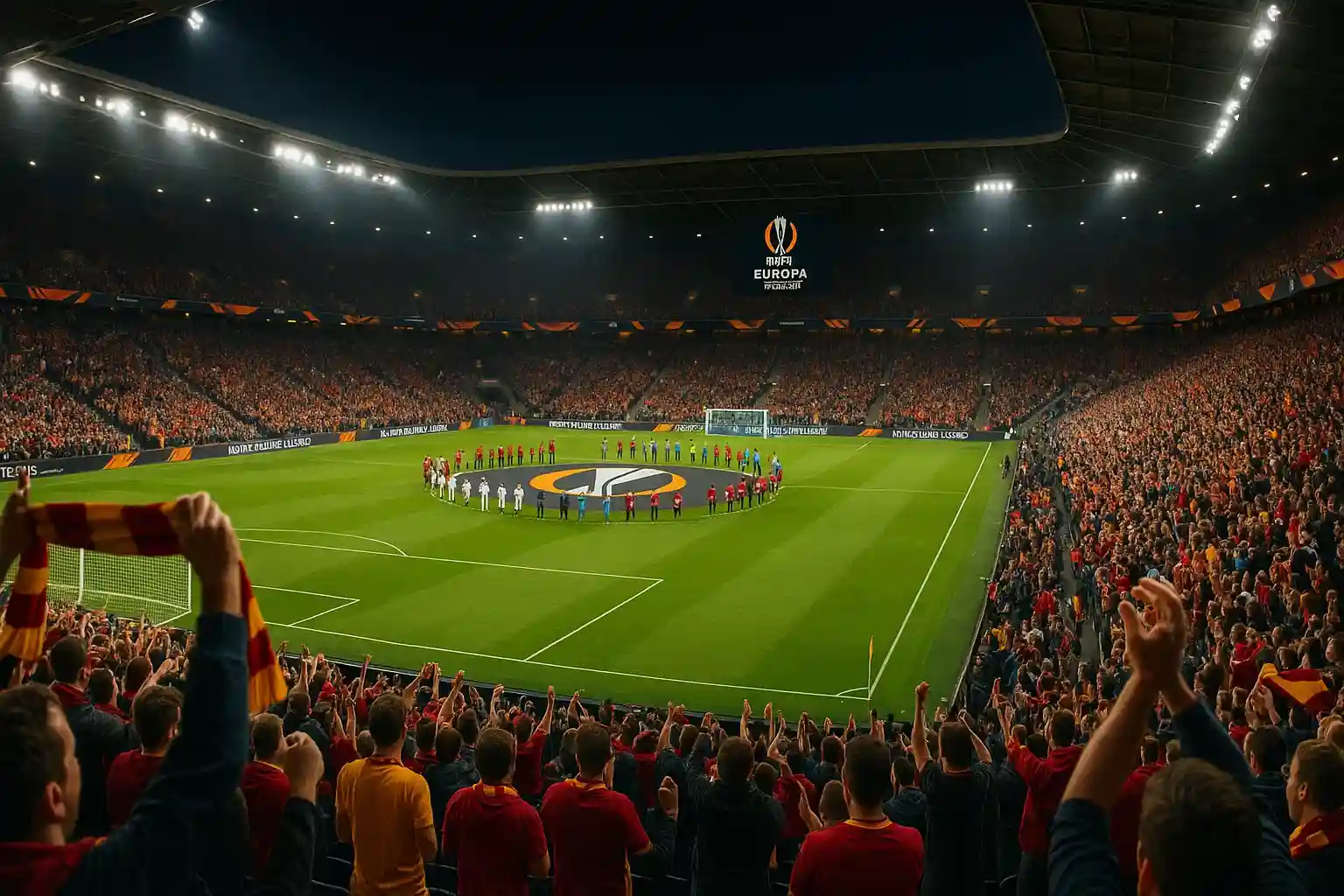 Sân vận động sôi động tại một trận đấu giải Europa League